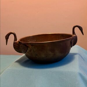 Vintage Brass Bowl with Swan Handles